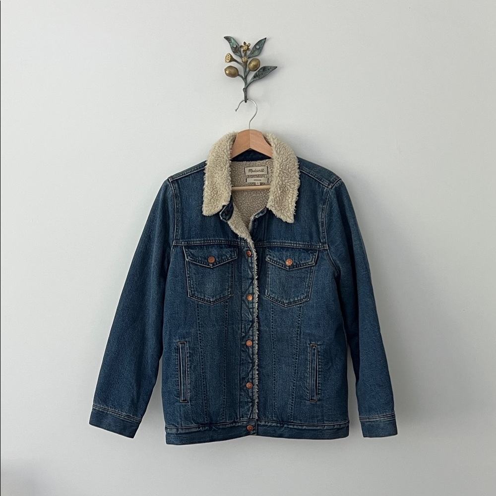 Madewell Blue Denim Jacket with Cream Sherpa Collar